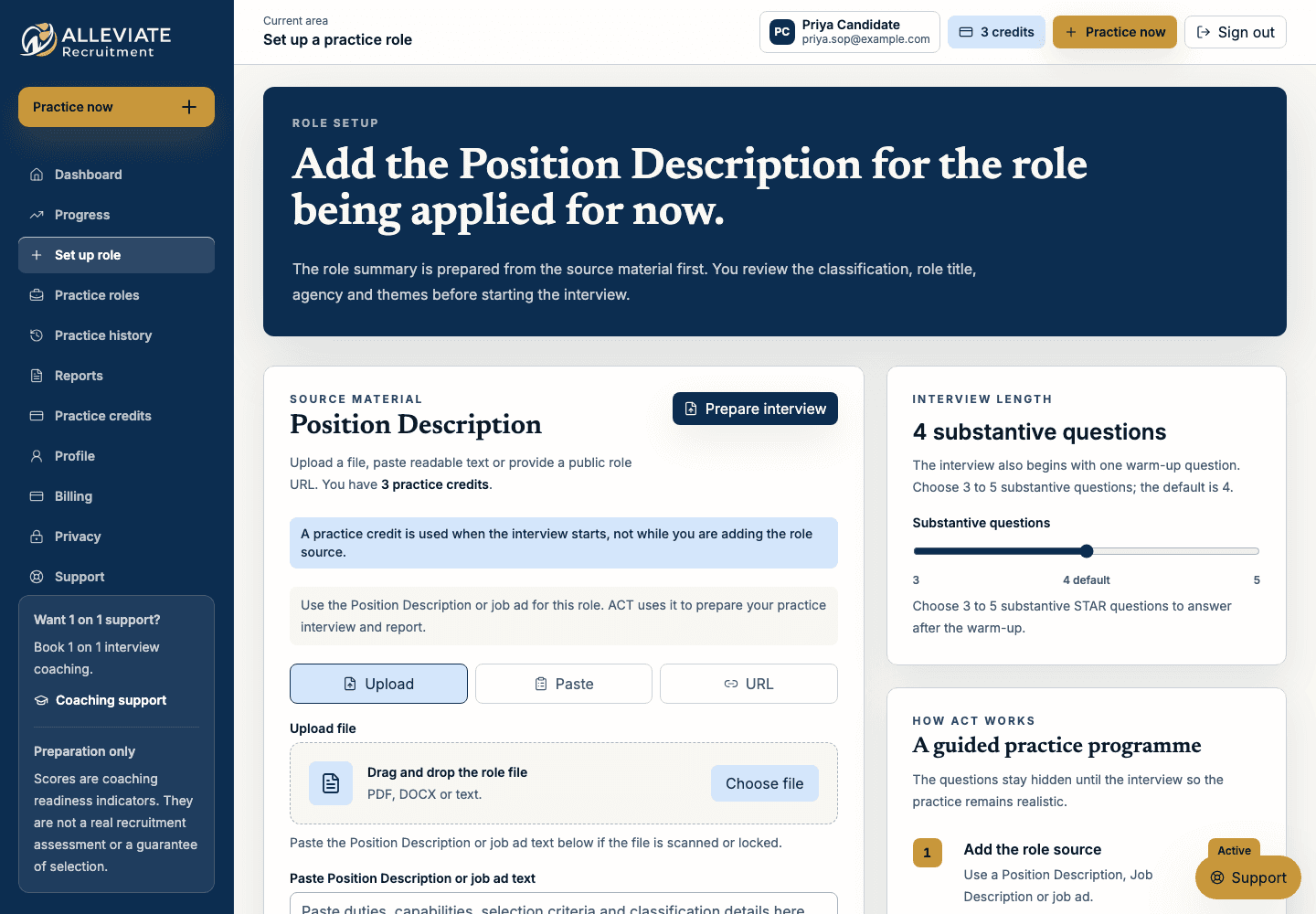 Role setup upload option for a Position Description file.